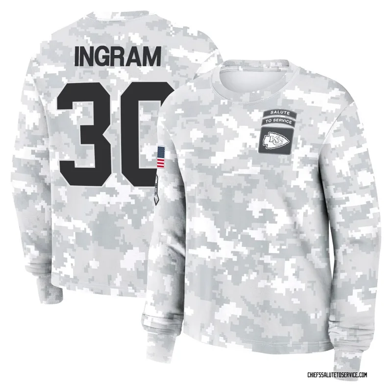 Women's Keaontay Ingram Kansas City Chiefs Camo Arctic 2024 Salute to Service Long Sleeve T-Shirt