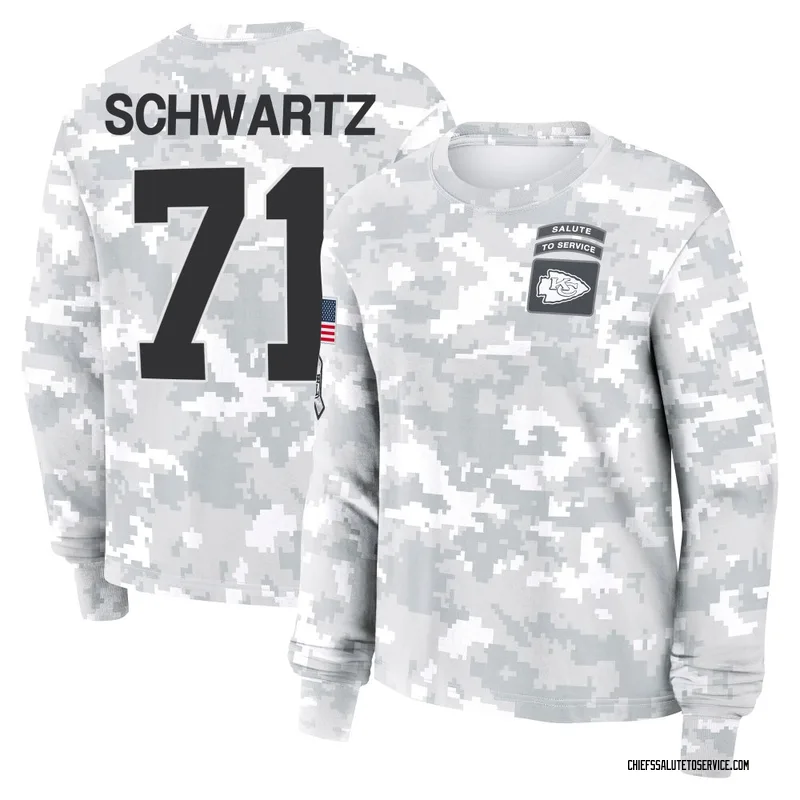 Women's Mitchell Schwartz Kansas City Chiefs Camo Arctic 2024 Salute to Service Long Sleeve T-Shirt