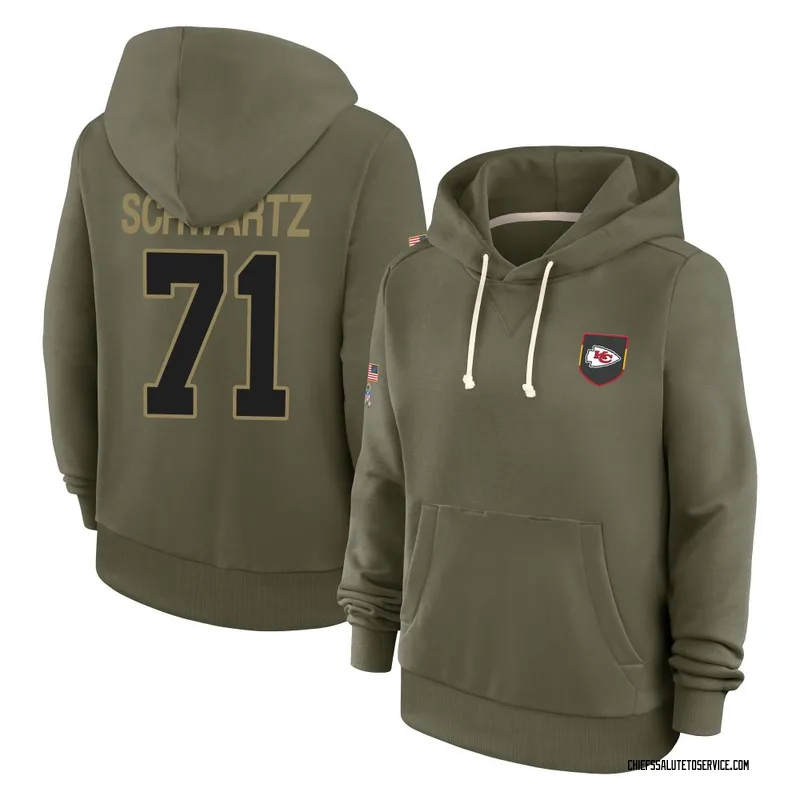 Women's Mitchell Schwartz Kansas City Chiefs Olive 2025 Salute to Service Hoodie