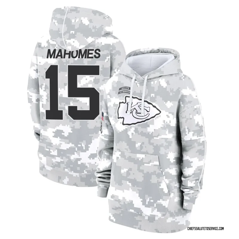 Women's Patrick Mahomes Kansas City Chiefs Camo Arctic 2024 Salute to Service Club Fleece Pullover Hoodie