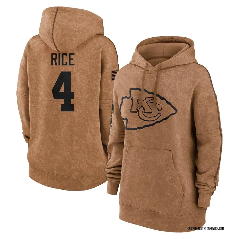 Women's Rashee Rice Kansas City Chiefs Brown 2023 Salute To Service Pullover Hoodie