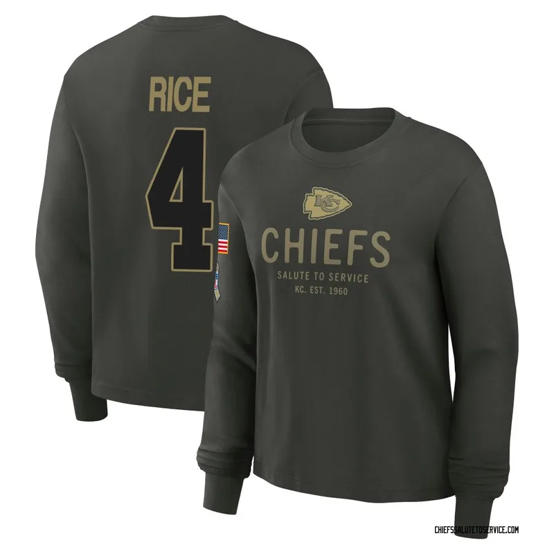Women's Rashee Rice Kansas City Chiefs Green Dark/ 2025 Salute to Service Sideline Long Sleeve T-Shirt