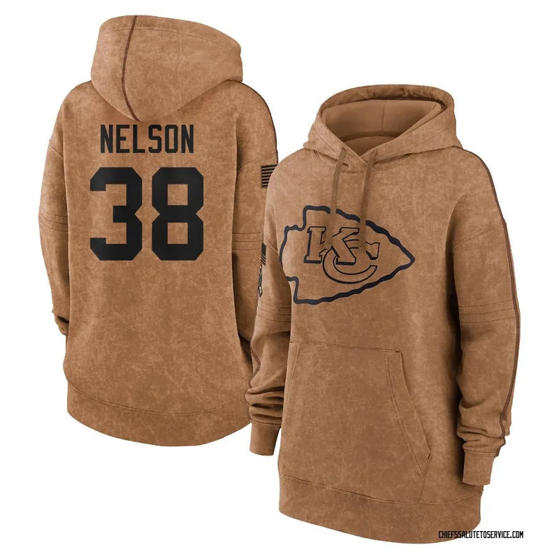 Women's Steven Nelson Kansas City Chiefs Brown 2023 Salute To Service Pullover Hoodie