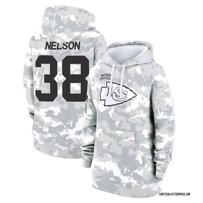 Women's Steven Nelson Kansas City Chiefs Camo Arctic 2024 Salute to Service Club Fleece Pullover Hoodie