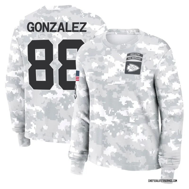Women's Tony Gonzalez Kansas City Chiefs Camo Arctic 2024 Salute to Service Long Sleeve T-Shirt