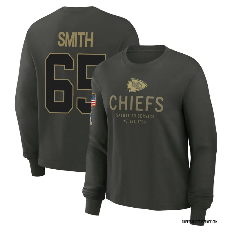 Women's Trey Smith Kansas City Chiefs Green Dark/ 2025 Salute to Service Sideline Long Sleeve T-Shirt