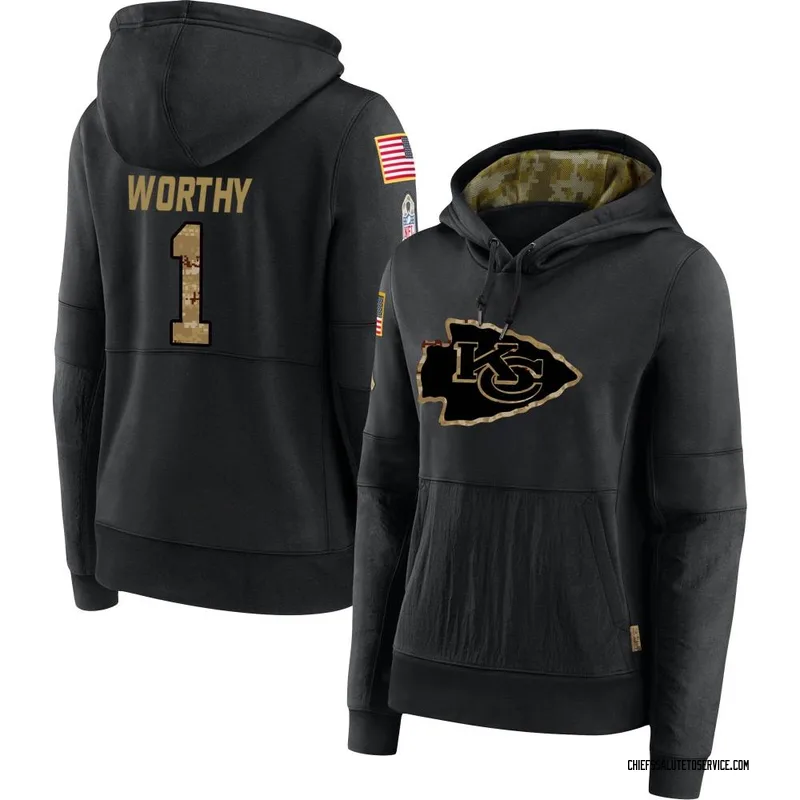 Women's Xavier Worthy Kansas City Chiefs Black 2020 Salute to Service Sideline Performance Pullover Hoodie