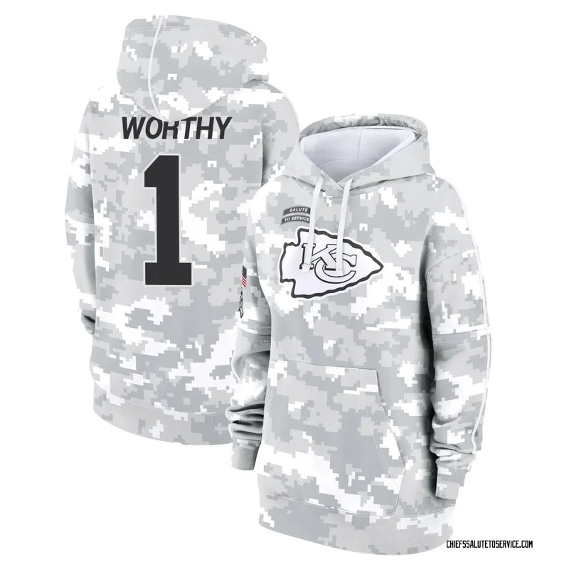 Women's Xavier Worthy Kansas City Chiefs Camo Arctic 2024 Salute to Service Club Fleece Pullover Hoodie