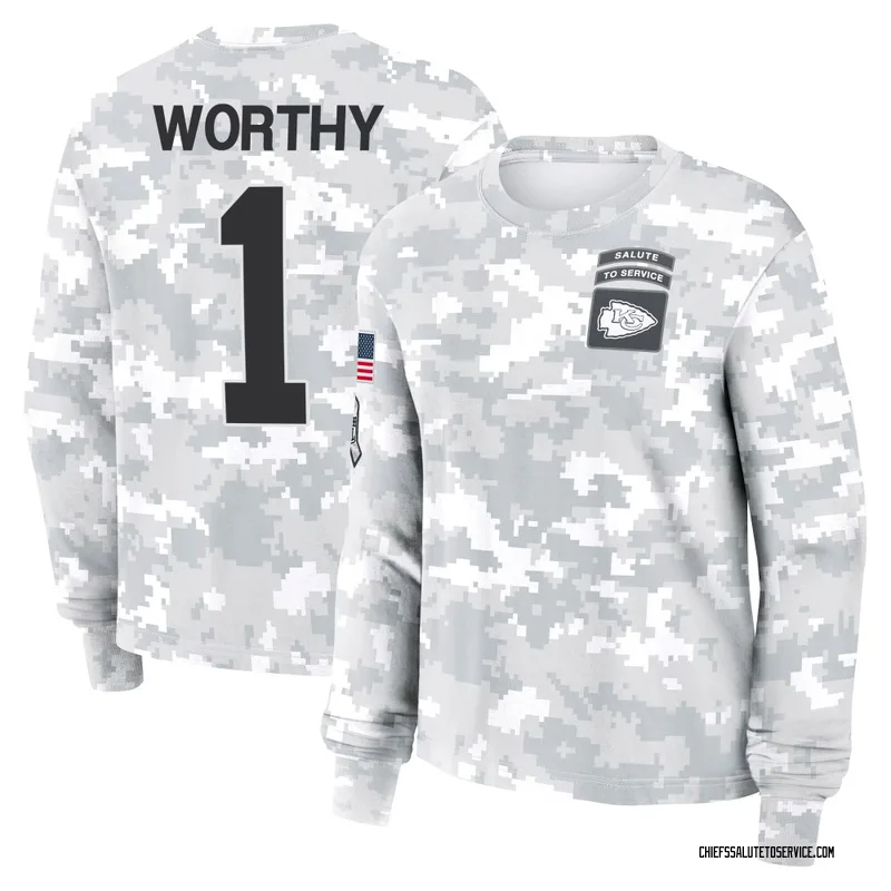 Women's Xavier Worthy Kansas City Chiefs Camo Arctic 2024 Salute to Service Long Sleeve T-Shirt