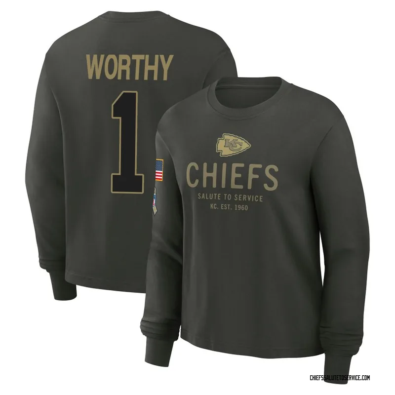 Women's Xavier Worthy Kansas City Chiefs Green Dark/ 2025 Salute to Service Sideline Long Sleeve T-Shirt