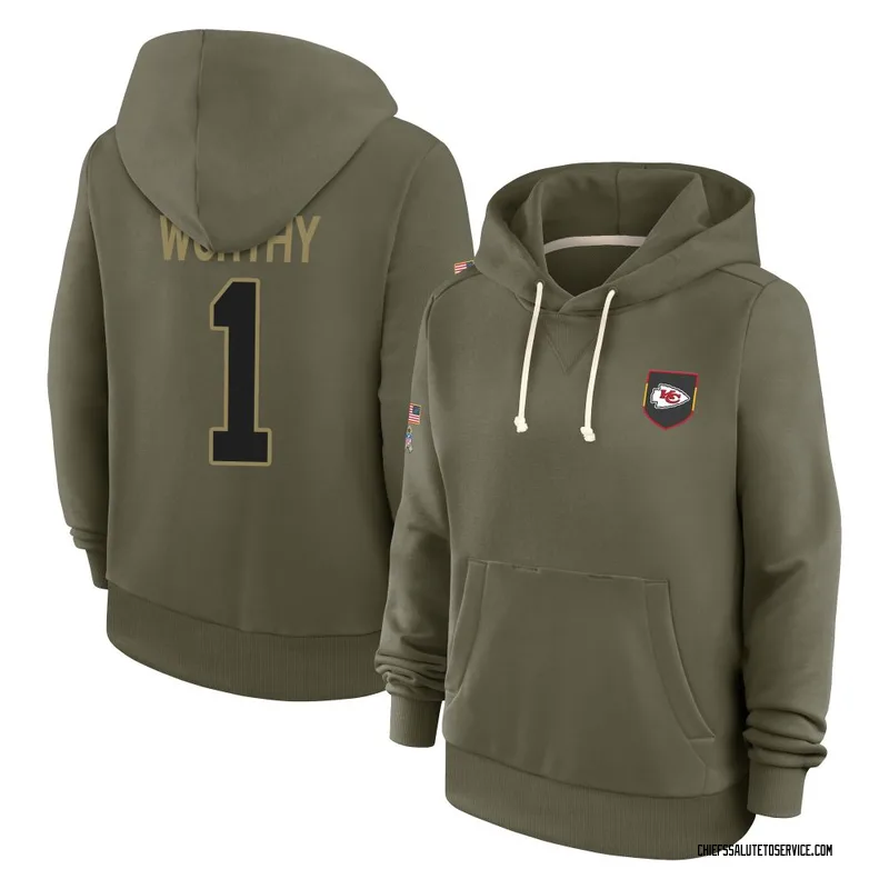 Women's Xavier Worthy Kansas City Chiefs Olive 2025 Salute to Service Hoodie