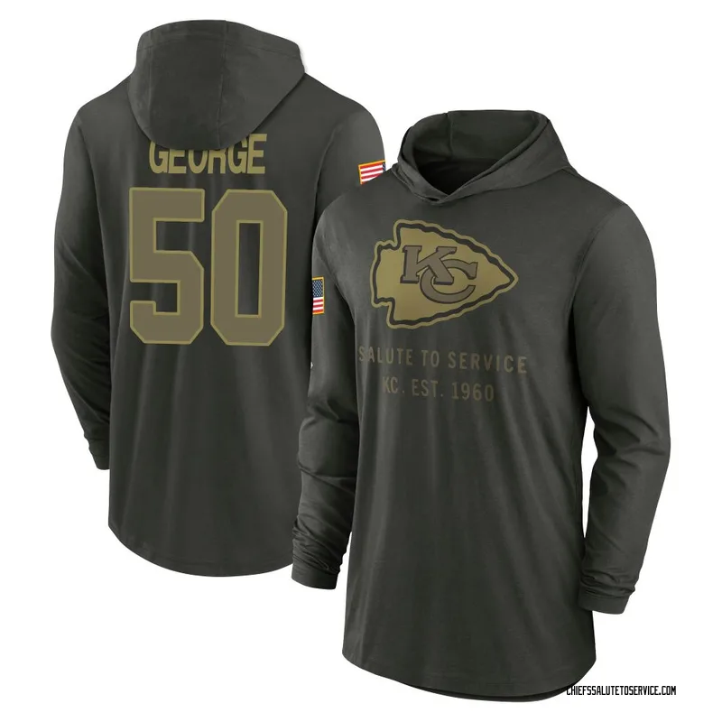 Youth Brandon George Kansas City Chiefs Green Forest/ 2025 Salute to Service Sideline Lightweight Hooded Pullover Long Sleeve T-
