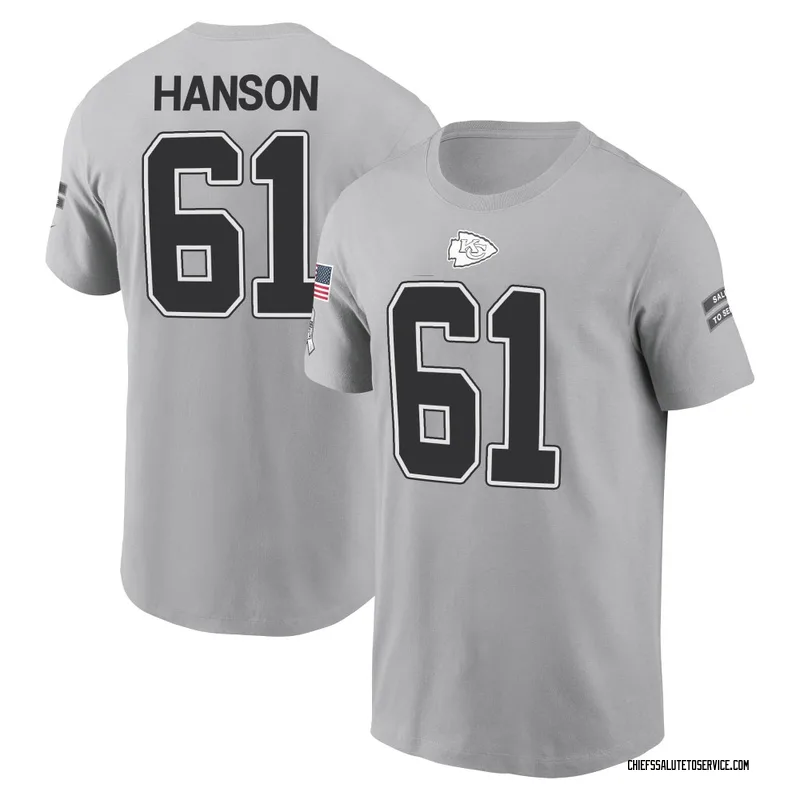 Youth C.J. Hanson Kansas City Chiefs Gray 2024 Salute to Service Name & Number T-Shirt