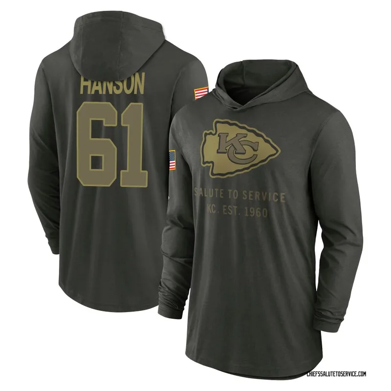Youth C.J. Hanson Kansas City Chiefs Green Forest/ 2025 Salute to Service Sideline Lightweight Hooded Pullover Long Sleeve T-Shi