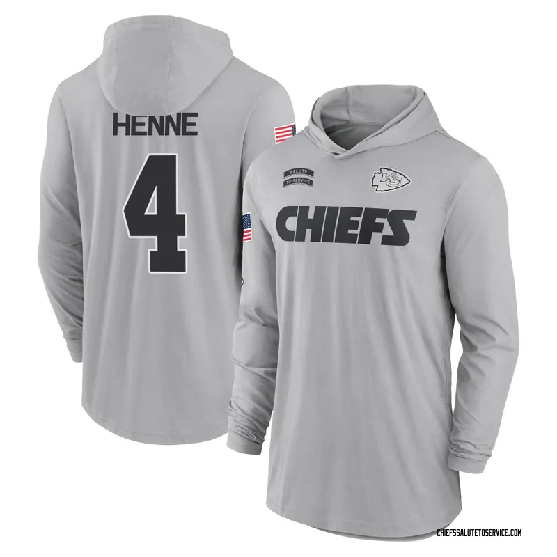 Youth Chad Henne Kansas City Chiefs Gray 2024 Salute to Service Lightweight Performance Long Sleeve Hooded T-Shirt