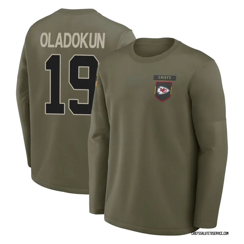 Youth Chris Oladokun Kansas City Chiefs Olive 2025 Salute to Service Sideline Coaches Long Sleeve T-Shirt