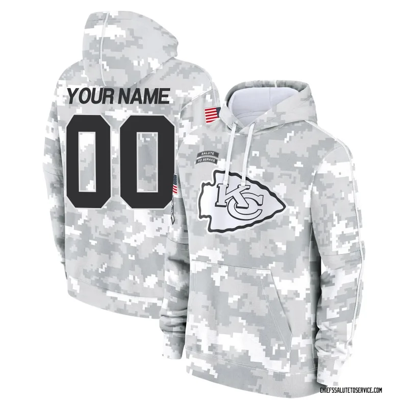Youth Custom Kansas City Chiefs Camo Arctic 2024 Salute to Service Club Fleece Pullover Hoodie