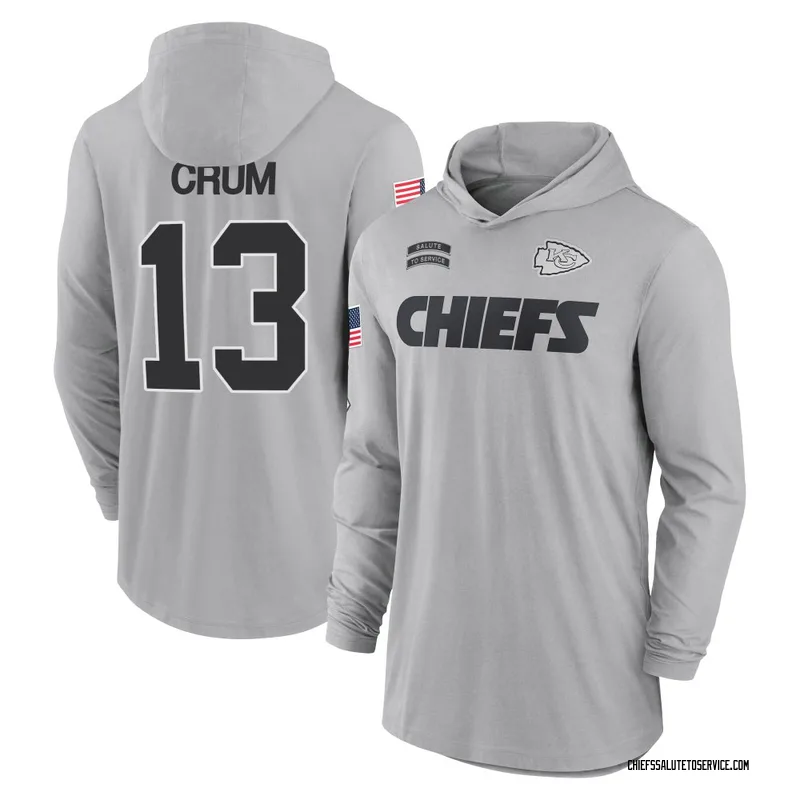 Youth Dustin Crum Kansas City Chiefs Gray 2024 Salute to Service Lightweight Performance Long Sleeve Hooded T-Shirt