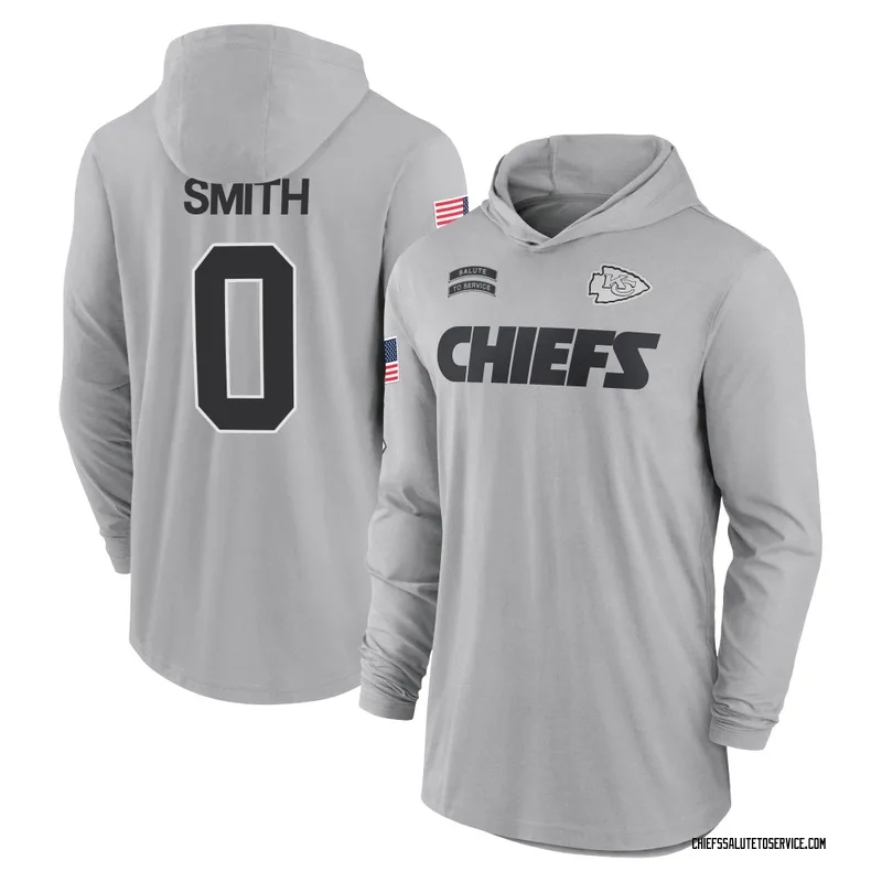 Youth EJ Smith Kansas City Chiefs Gray 2024 Salute to Service Lightweight Performance Long Sleeve Hooded T-Shirt