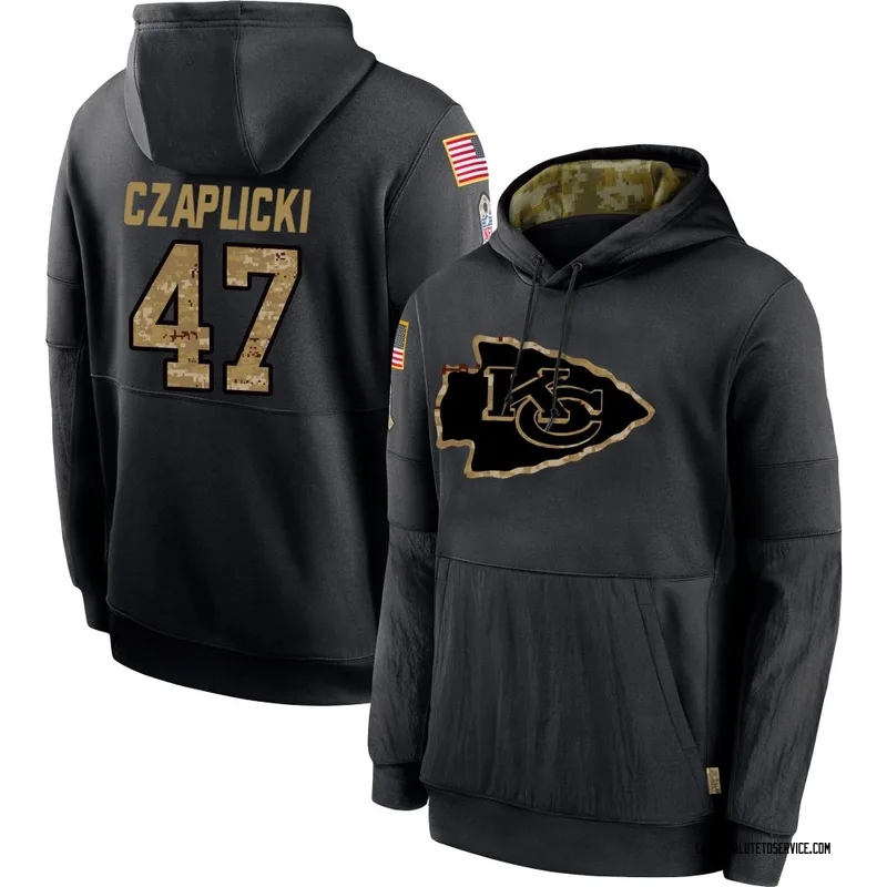 Youth Eddie Czaplicki Kansas City Chiefs Black 2020 Salute to Service Sideline Performance Pullover Hoodie