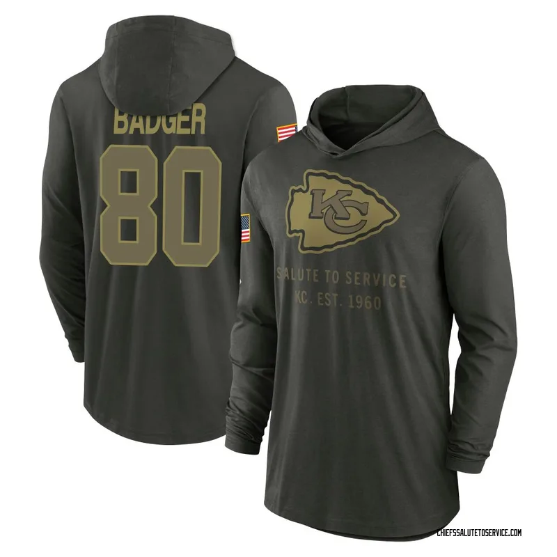 Youth Elijhah Badger Kansas City Chiefs Green Forest/ 2025 Salute to Service Sideline Lightweight Hooded Pullover Long Sleeve T-