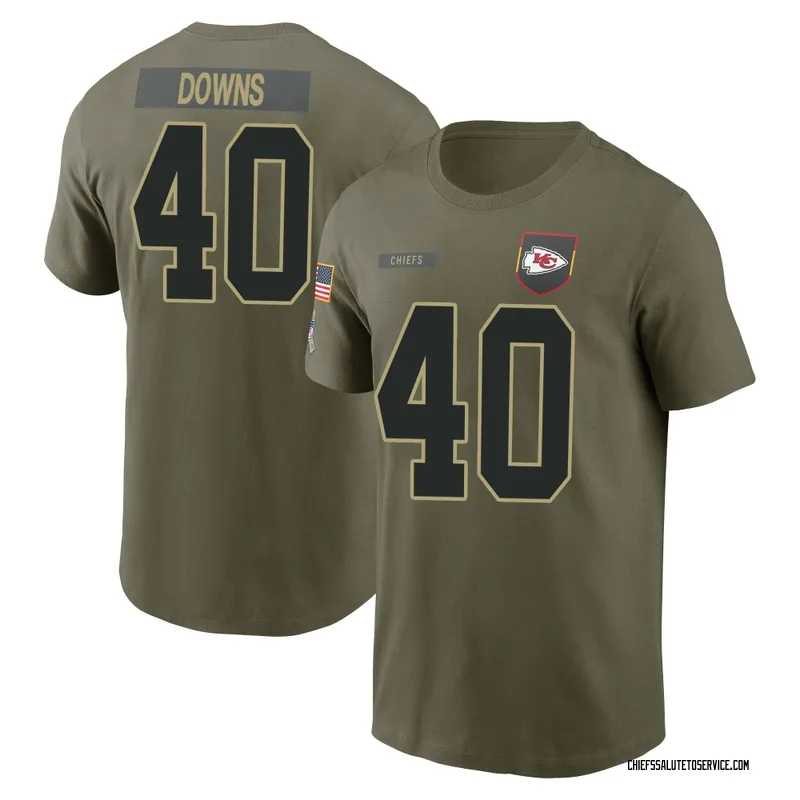 Youth Ethan Downs Kansas City Chiefs Olive 2025 Salute to Service Name & Number T-Shirt