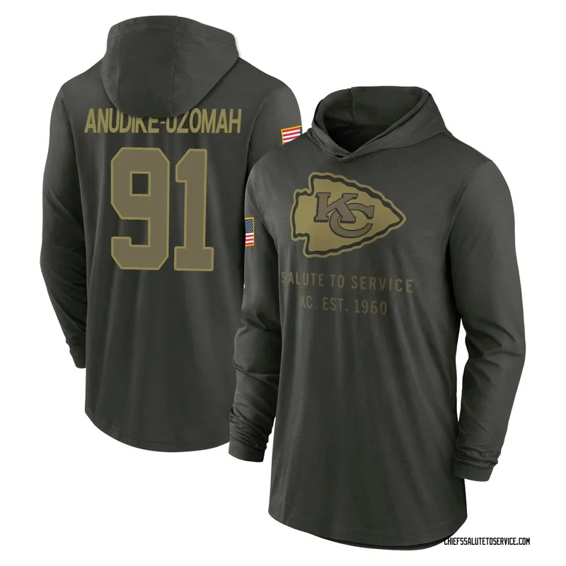 Youth Felix Anudike-Uzomah Kansas City Chiefs Green Forest/ 2025 Salute to Service Sideline Lightweight Hooded Pullover Long Sle