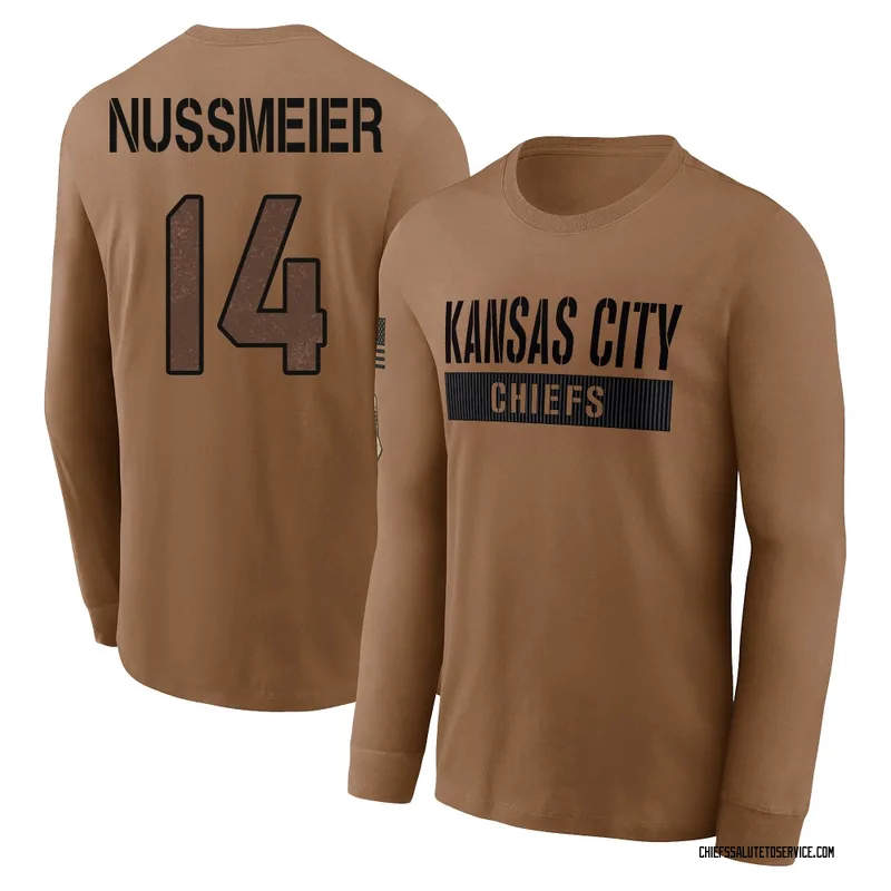 Youth Garrett Nussmeier Kansas City Chiefs Brown 2023 Salute To Service Long Sleeve T-Shirt