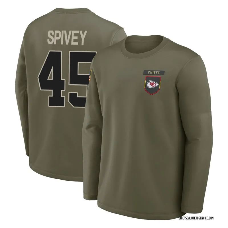 Youth Geor'Quarius Spivey Kansas City Chiefs Olive 2025 Salute to Service Sideline Coaches Long Sleeve T-Shirt