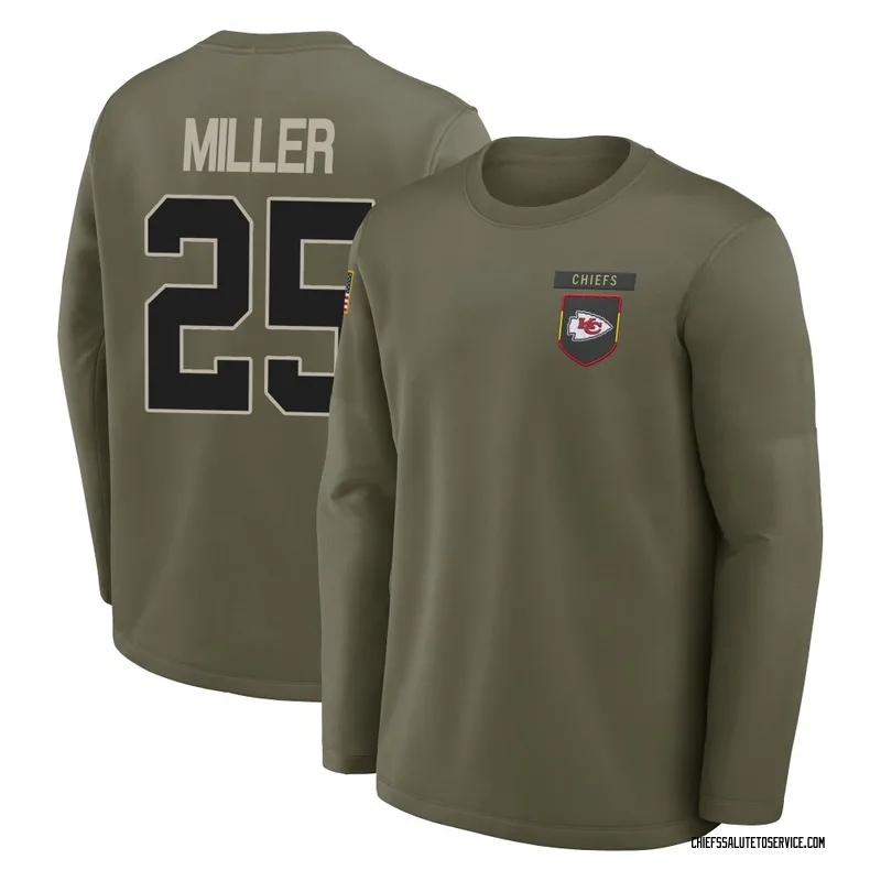 Youth Glendon Miller Kansas City Chiefs Olive 2025 Salute to Service Sideline Coaches Long Sleeve T-Shirt
