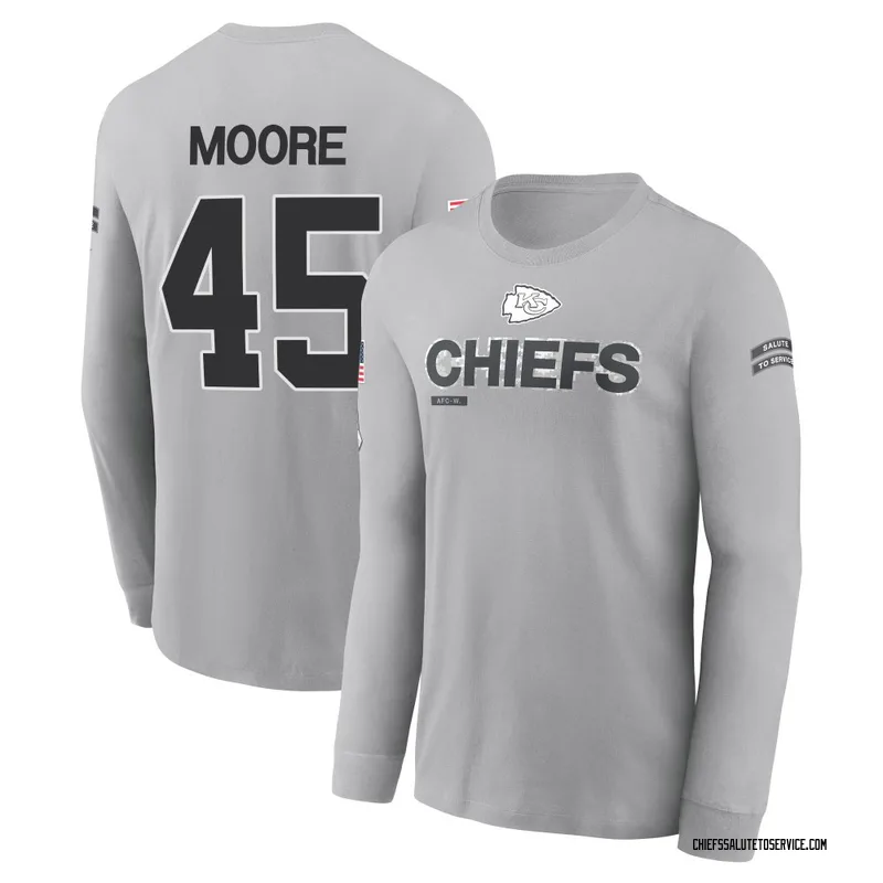 Youth Isaiah Moore Kansas City Chiefs Gray 2024 Salute to Service Long Sleeve T-Shirt