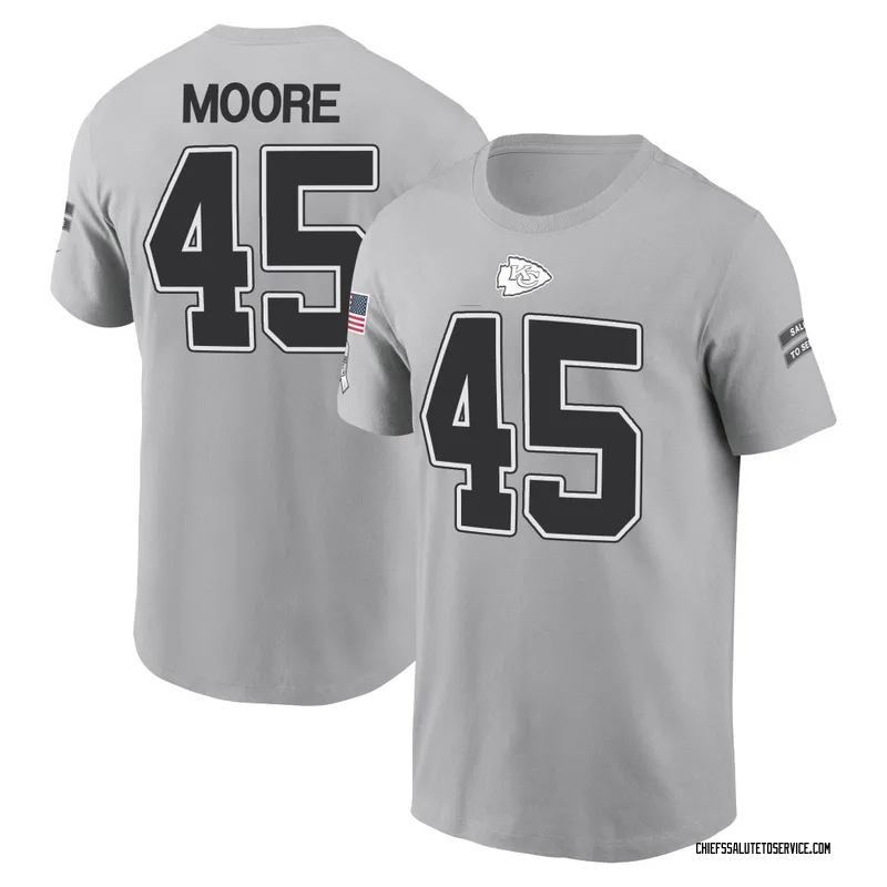 Youth Isaiah Moore Kansas City Chiefs Gray 2024 Salute to Service Name & Number T-Shirt
