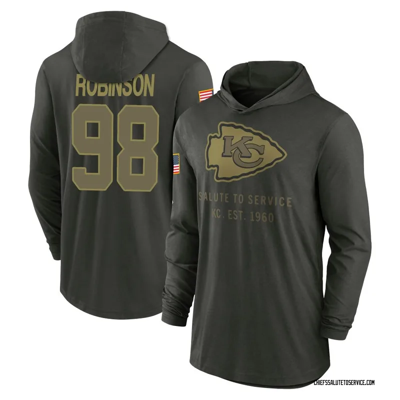 Youth Janarius Robinson Kansas City Chiefs Green Forest/ 2025 Salute to Service Sideline Lightweight Hooded Pullover Long Sleeve