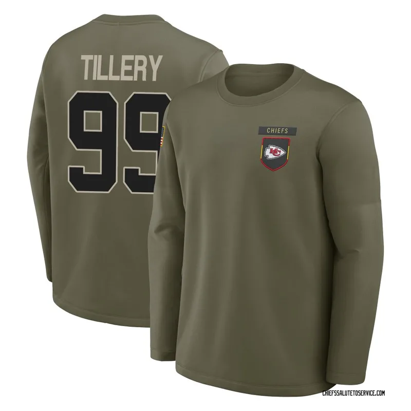 Youth Jerry Tillery Kansas City Chiefs Olive 2025 Salute to Service Sideline Coaches Long Sleeve T-Shirt