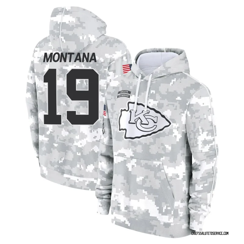 Youth Joe Montana Kansas City Chiefs Camo Arctic 2024 Salute to Service Club Fleece Pullover Hoodie
