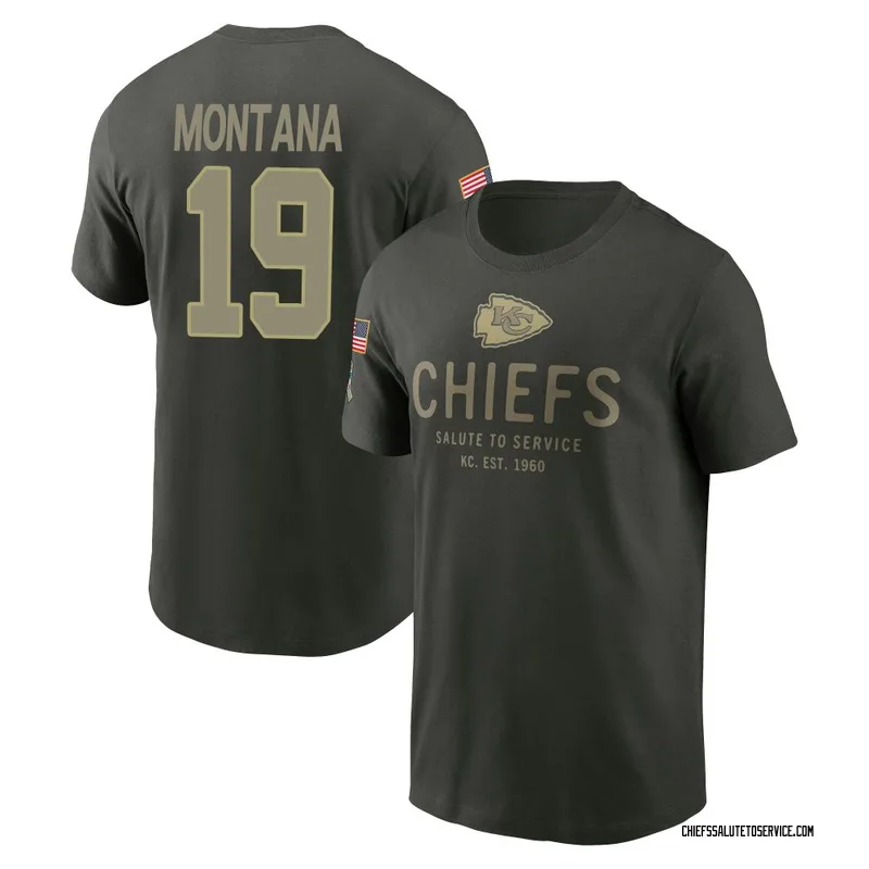 Youth Joe Montana Kansas City Chiefs Green Forest/ 2025 Salute to Service Sideline Primary Edge T-Shirt