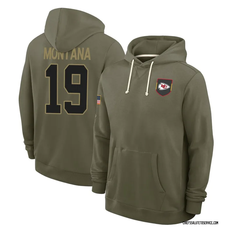 Youth Joe Montana Kansas City Chiefs Olive 2025 Salute to Service Hoodie