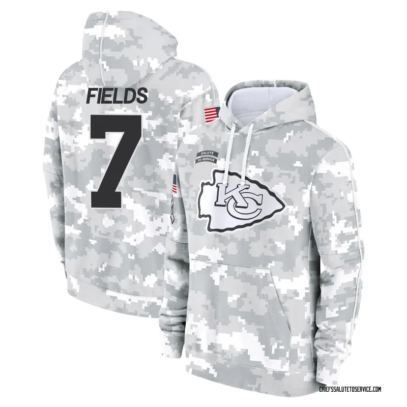 Youth Justin Fields Kansas City Chiefs Camo Arctic 2024 Salute to Service Club Fleece Pullover Hoodie