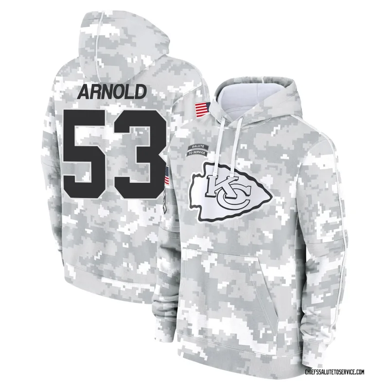 Youth Kam Arnold Kansas City Chiefs Camo Arctic 2024 Salute to Service Club Fleece Pullover Hoodie