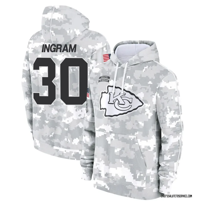 Youth Keaontay Ingram Kansas City Chiefs Camo Arctic 2024 Salute to Service Club Fleece Pullover Hoodie