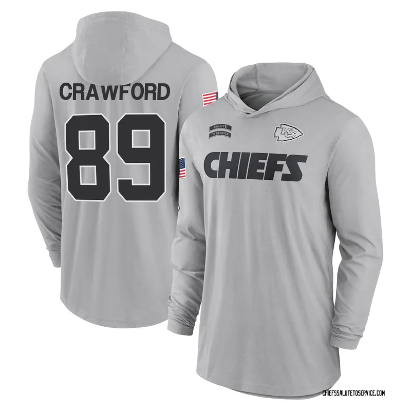 Youth Kekoa Crawford Kansas City Chiefs Gray 2024 Salute to Service Lightweight Performance Long Sleeve Hooded T-Shirt