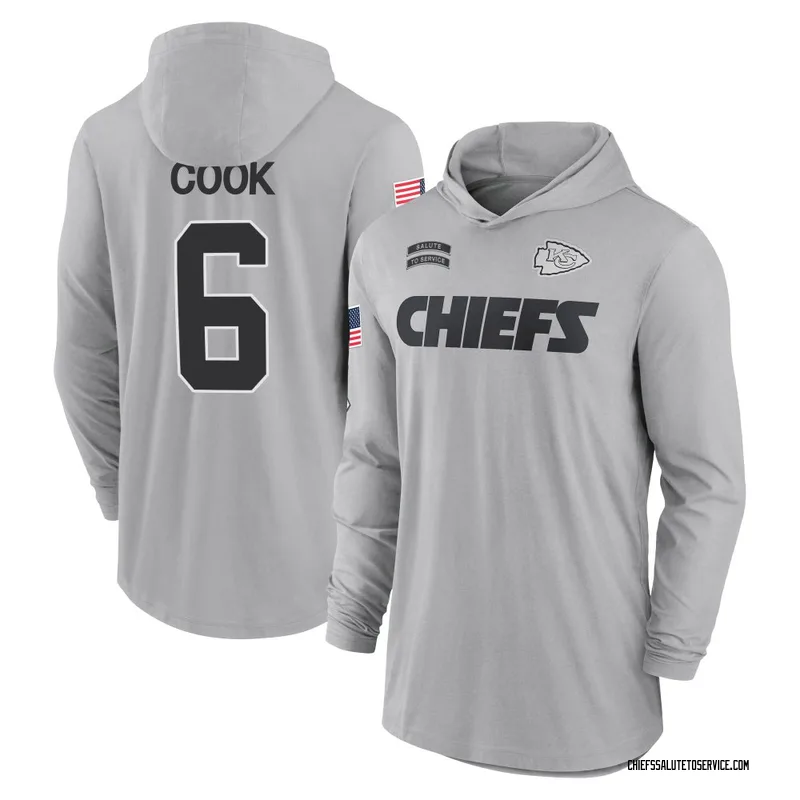 Youth Kenny Cook Kansas City Chiefs Gray 2024 Salute to Service Lightweight Performance Long Sleeve Hooded T-Shirt