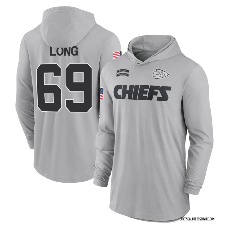 Youth Kyle Long Kansas City Chiefs Gray 2024 Salute to Service Lightweight Performance Long Sleeve Hooded T-Shirt