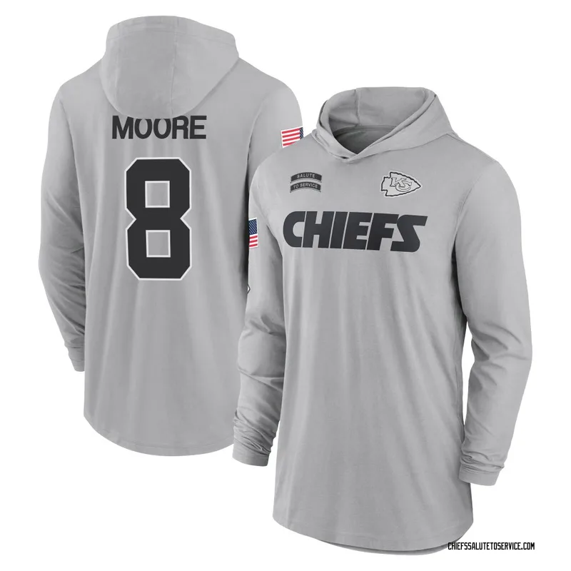 Youth Matt Moore Kansas City Chiefs Gray 2024 Salute to Service Lightweight Performance Long Sleeve Hooded T-Shirt