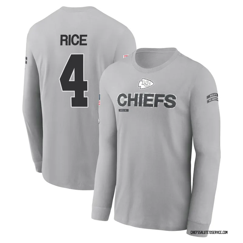 Youth Rashee Rice Kansas City Chiefs Gray 2024 Salute to Service Long Sleeve T-Shirt
