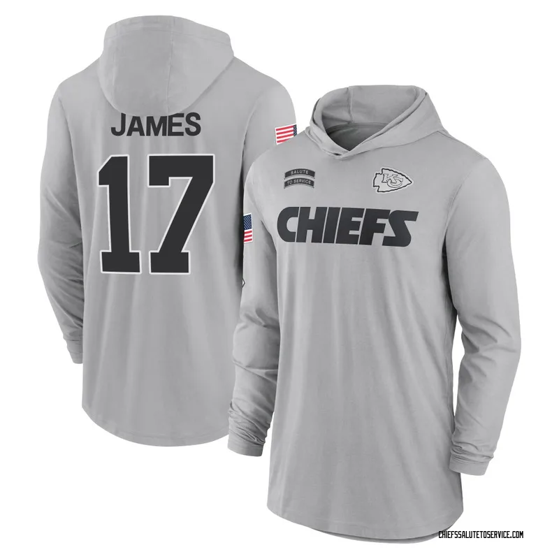 Youth Richie James Kansas City Chiefs Gray 2024 Salute to Service Lightweight Performance Long Sleeve Hooded T-Shirt