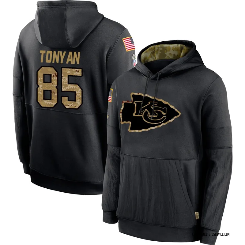 Youth Robert Tonyan Kansas City Chiefs Black 2020 Salute to Service Sideline Performance Pullover Hoodie