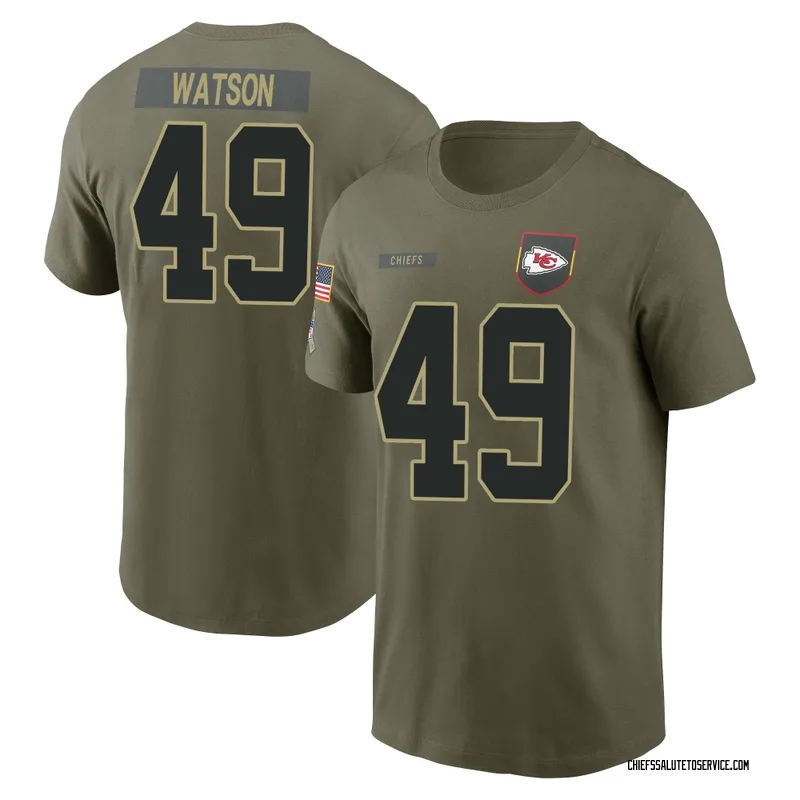 Youth Tre Watson Kansas City Chiefs Olive 2025 Salute to Service Name & Number T-Shirt