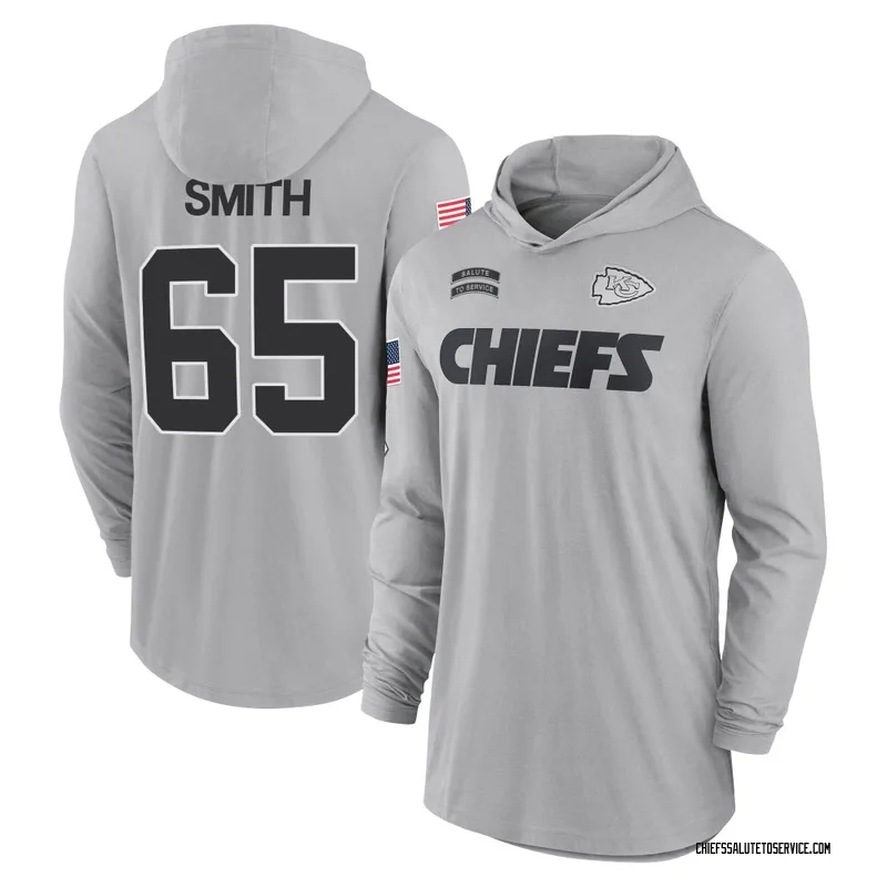 Youth Trey Smith Kansas City Chiefs Gray 2024 Salute to Service Lightweight Performance Long Sleeve Hooded T-Shirt