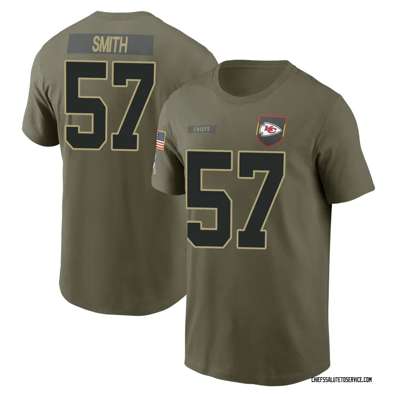Youth Tyreke Smith Kansas City Chiefs Olive 2025 Salute to Service Name & Number T-Shirt